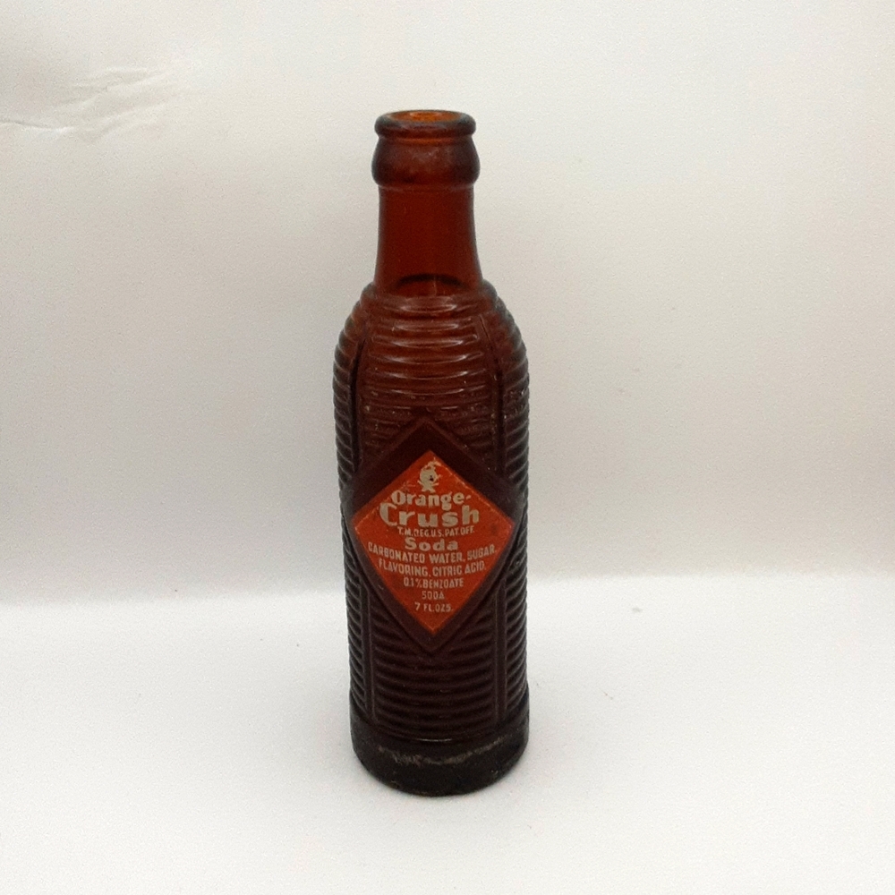 Vintage Orange Crush Amber Ribbed Glass Bottle Louisville, Kentucky 7 oz